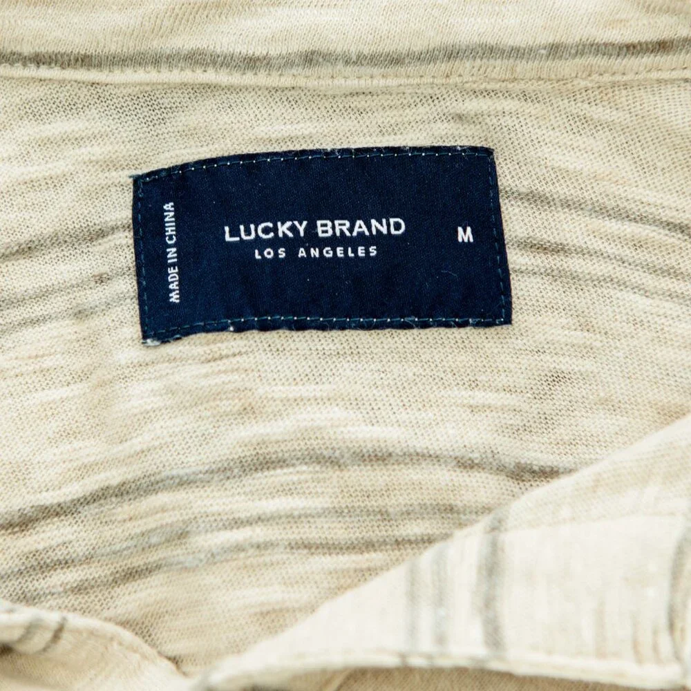 Lucky Brand Knit Short-sleeve Button-up / Cream w/ Gray Stripes / Men's MEDIUM - Picture 3 of 3